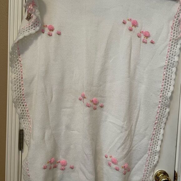 Nordstrom Made in Italy Handmade White and Pink Acrylic Baby Blanket 32x38 - Picture 4 of 16